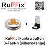 RuFFix ® 3 Tasten - Funkbutton silber/orange inkl. Aufsteller