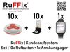RuFFix ® Komplettset | 10x Funkbuttons weiß/rot + 1x Funk-Armbandpager