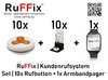 RuFFix ® Komplettset | 10x Funkbuttons weiß/orange + 1x Funk-Armbandpager