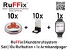 RuFFix ® Komplettset | 10x Funkbuttons silber/rot + 1x Funk-Armbandpager