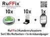 RuFFix ® Komplettset | 10x Funkbuttons silber/grün + 1x Funk-Armbandpager